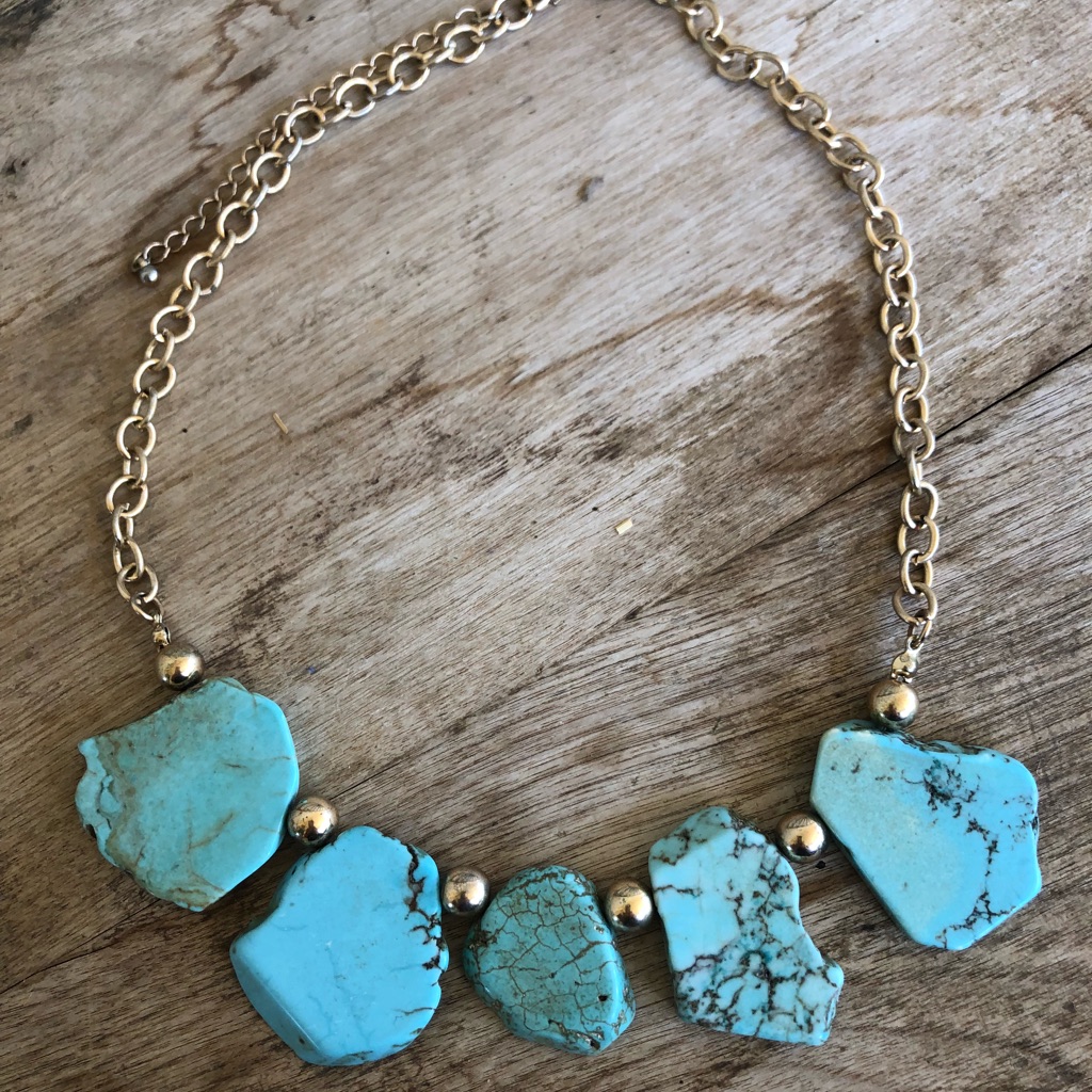 Genuine JasperHowlite Turquoise Color Gold Chain 105$